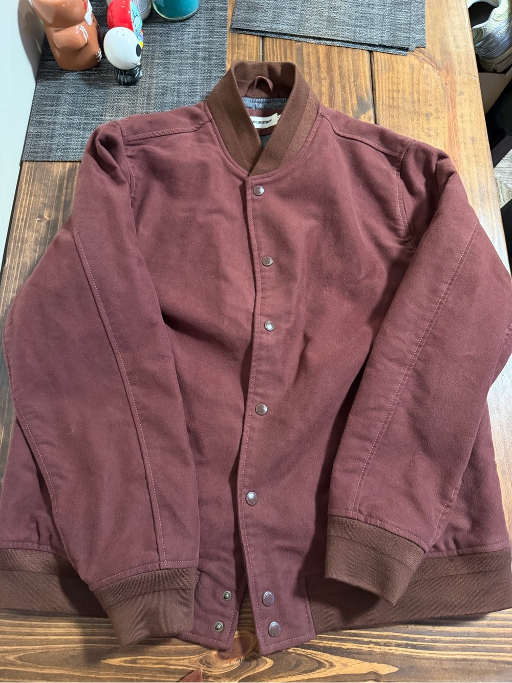 Taylor Stitch Moleskin Bomber Jacket Burgundy sz 44 XL